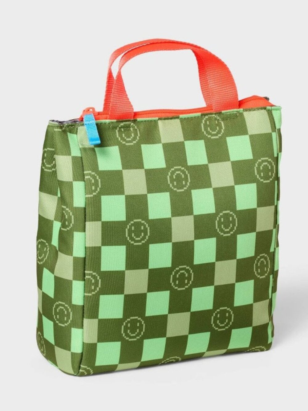 Cat & Jack Insulated Lunch Bag Green Checkerboard Smiley Kids NWT BPA Free
